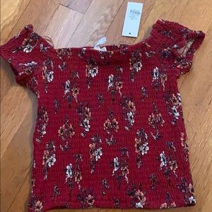 Strapless red floral shirt